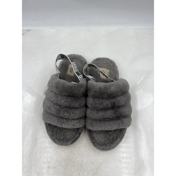 UGG Fluff Yeah Slide Slippers Womens Size 5 Gray Sheepskin Wool Indoor Outdoor - Picture 6 of 11